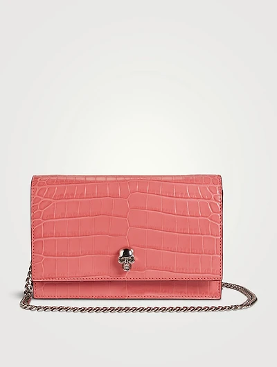 Mini Skull Croc-Embossed Leather Bag