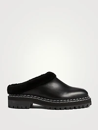 Shearling-Lined Leather Lug-Sole Mules