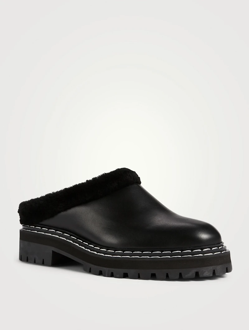 Shearling-Lined Leather Lug-Sole Mules