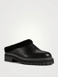 Shearling-Lined Leather Lug-Sole Mules