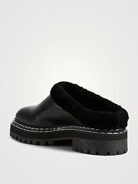 Shearling-Lined Leather Lug-Sole Mules