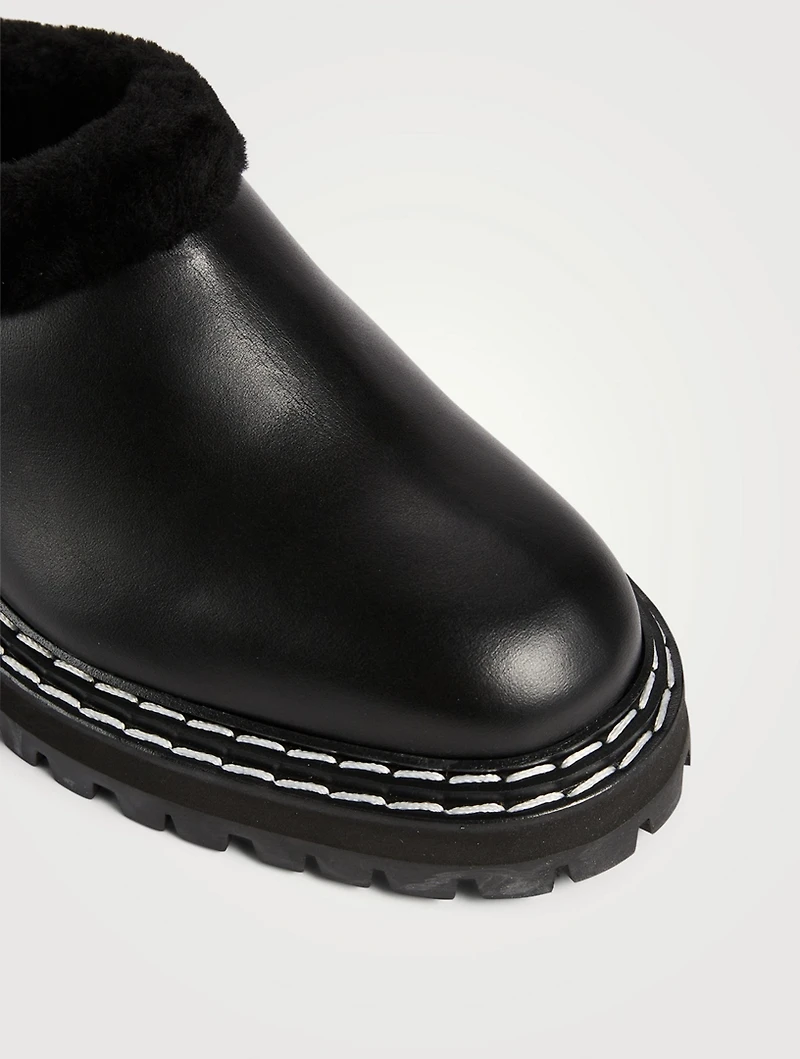 Shearling-Lined Leather Lug-Sole Mules