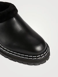 Shearling-Lined Leather Lug-Sole Mules