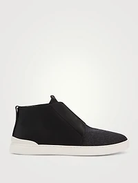 Triple Stitch Rubberized Leather And Flannel Sneakers