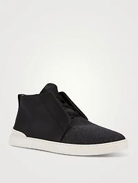 Triple Stitch Rubberized Leather And Flannel Sneakers