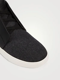 Triple Stitch Rubberized Leather And Flannel Sneakers
