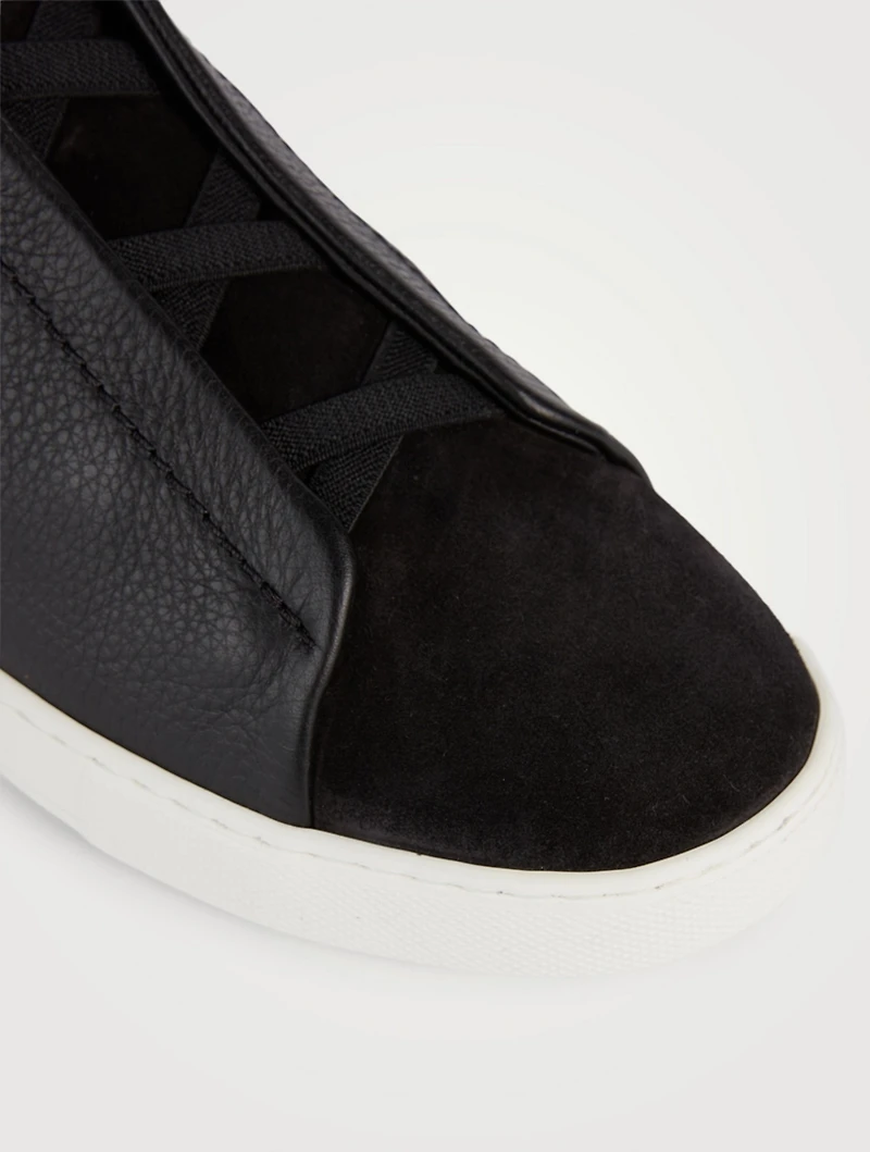 Triple Stitch Leather And Suede Sneakers