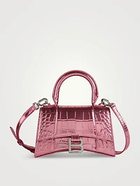 XS Hourglass Metallic Croc-Embossed Leather Top Handle Bag