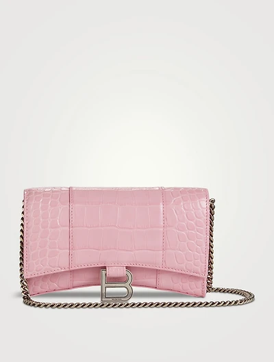 Hourglass Croc-Embossed Leather Chain Wallet