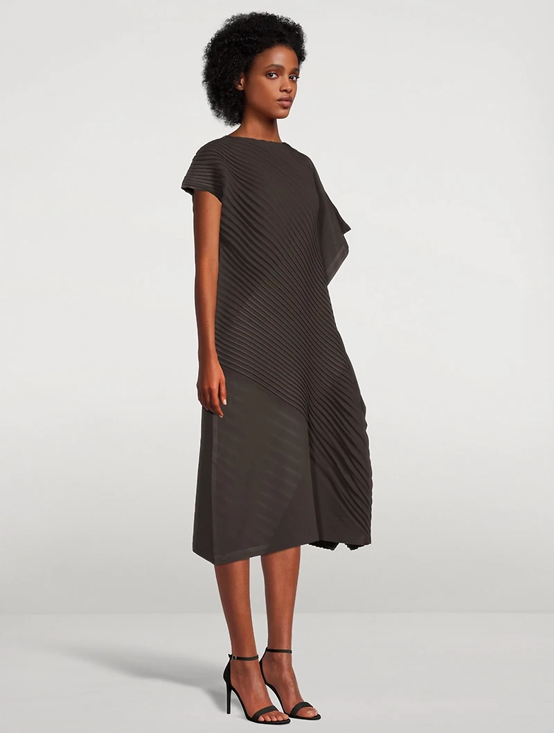 Slant Pleats Midi Dress