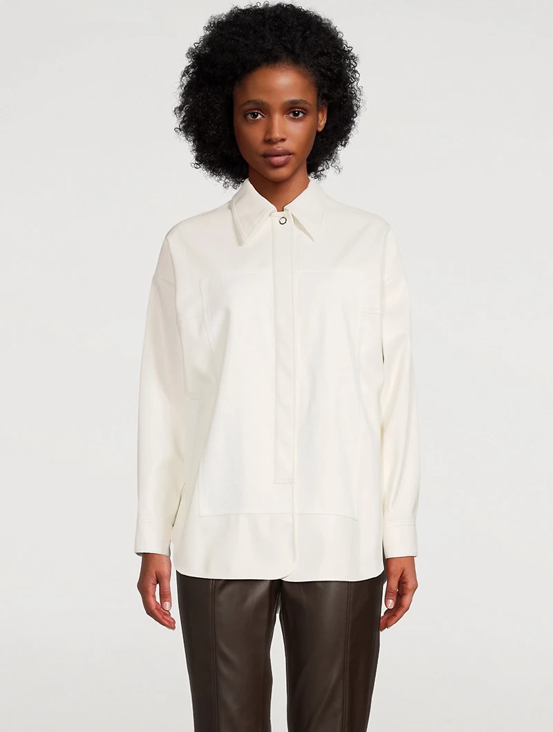 Faux Leather Shirt Jacket