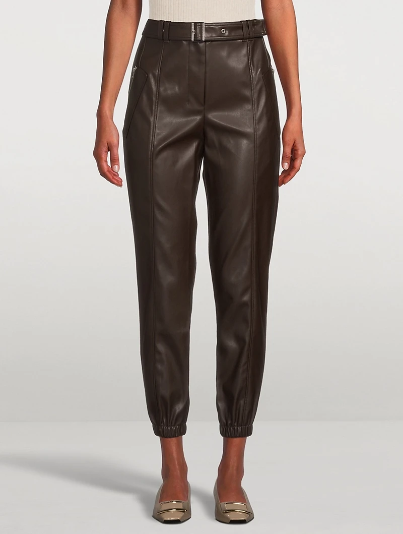 Belted Vegan Leather Joggers