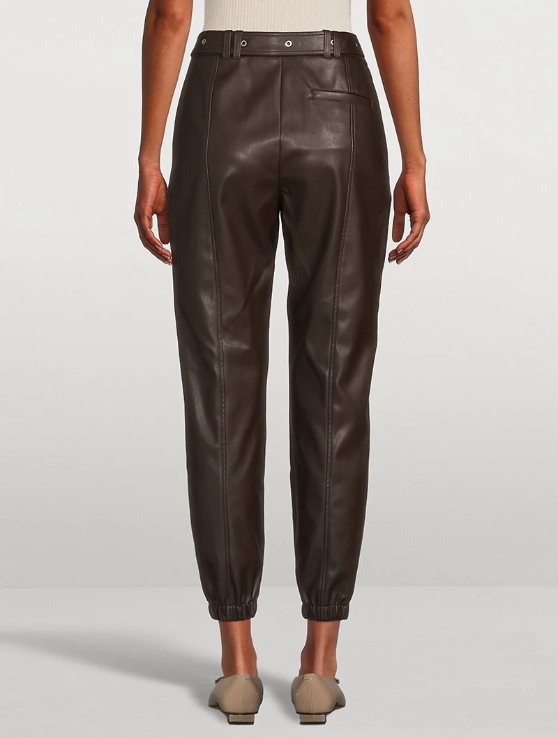 Belted Vegan Leather Joggers