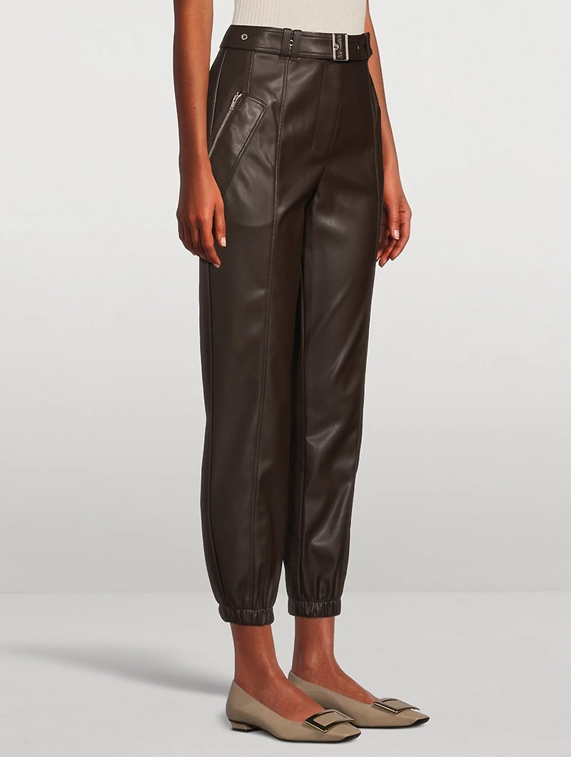 Belted Vegan Leather Joggers