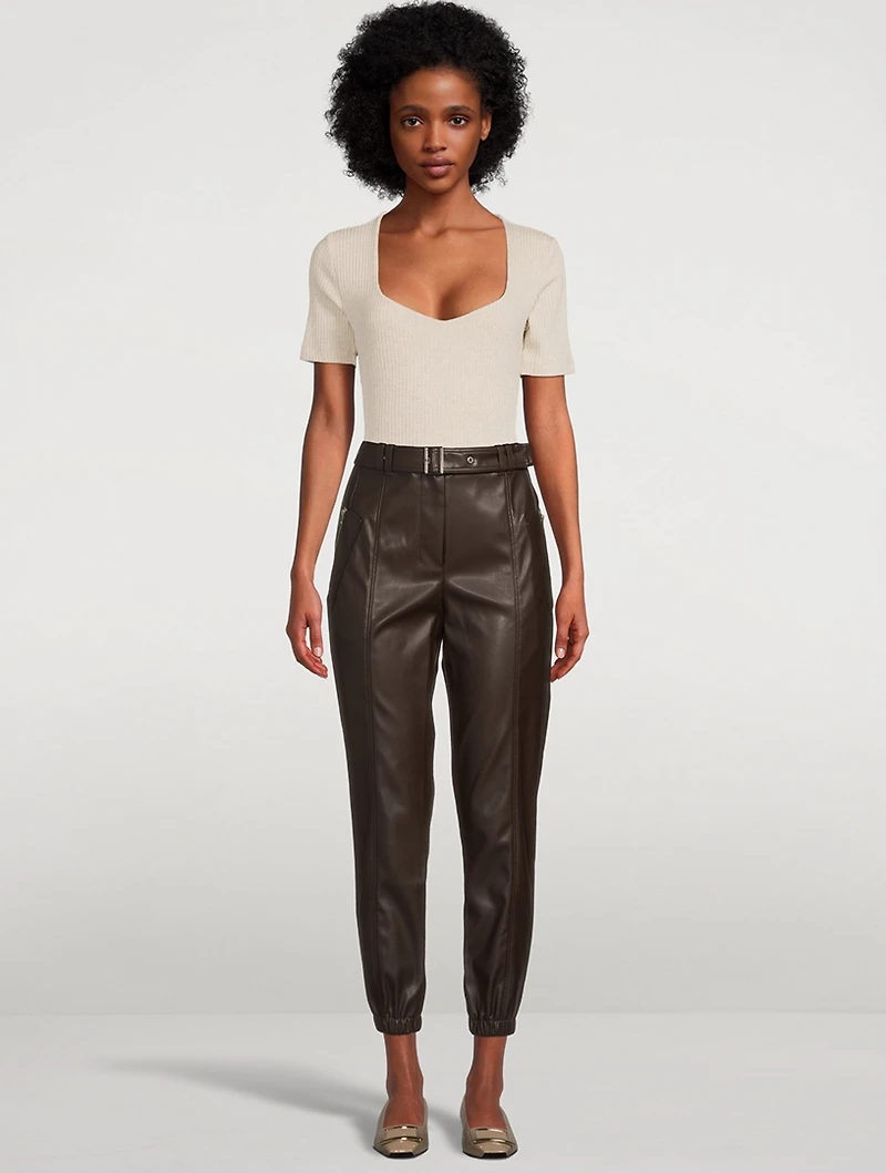 Belted Vegan Leather Joggers