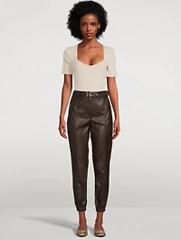 Belted Vegan Leather Joggers