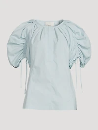 Puff-Sleeve Shirred Blouse