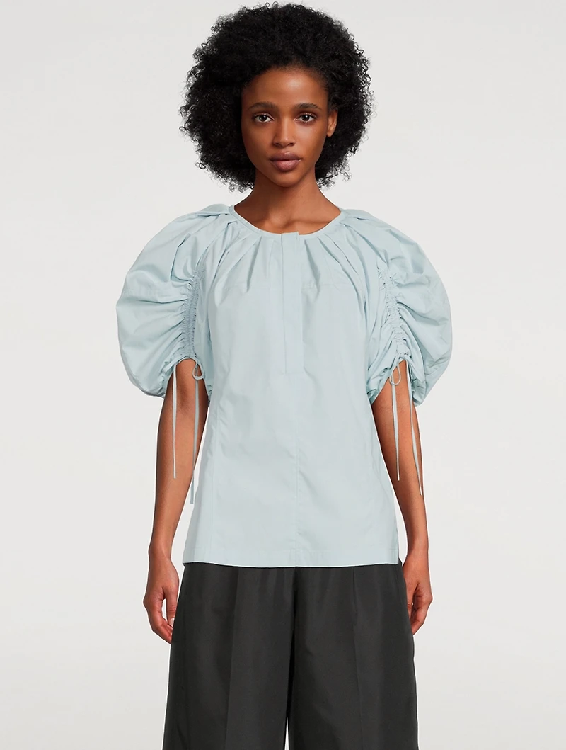 Puff-Sleeve Shirred Blouse