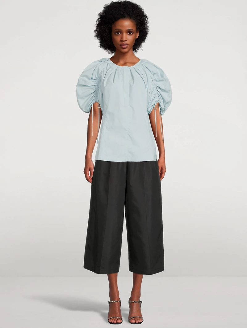 Puff-Sleeve Shirred Blouse