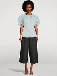Puff-Sleeve Shirred Blouse