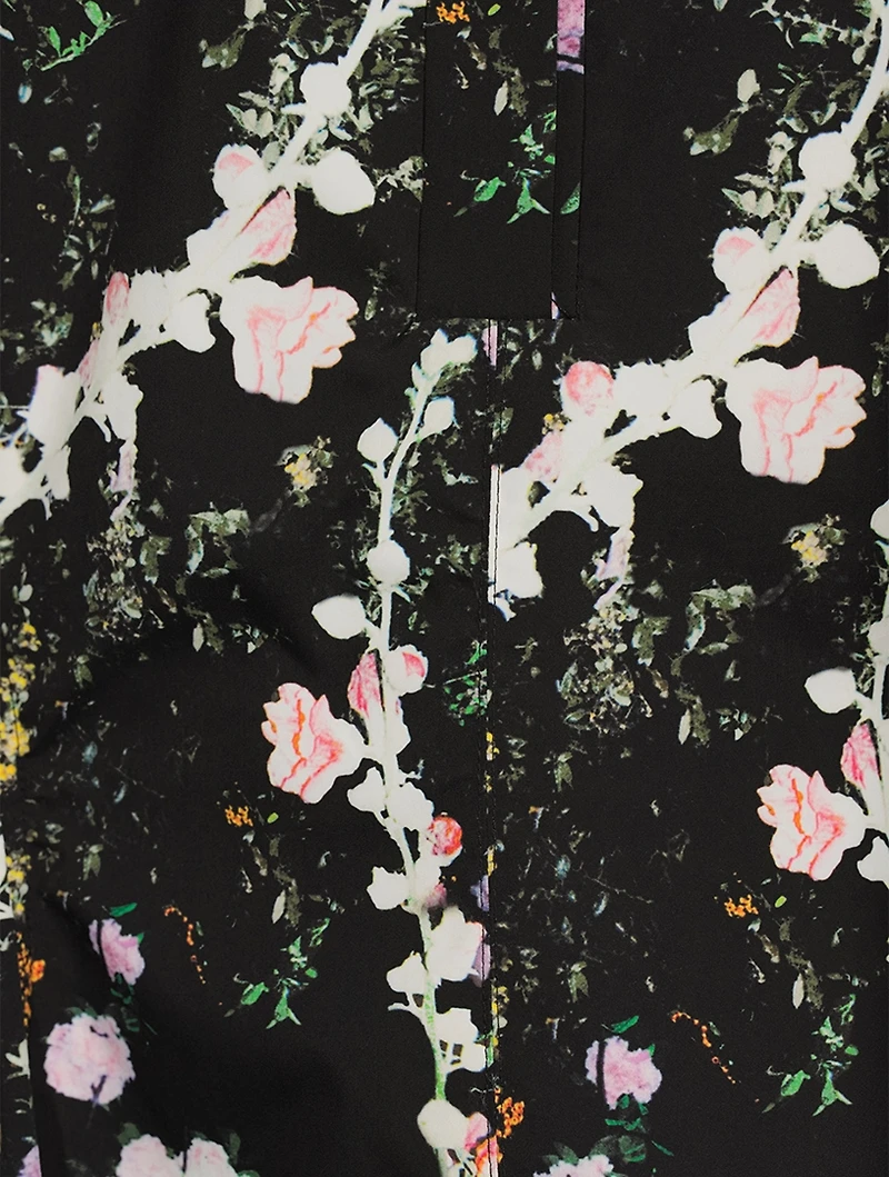 Puff-Sleeve Shirred Midi Dress Floral Print