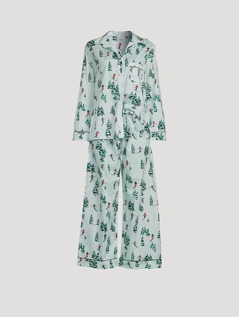 Cotton Pajama Set Downhill Skier Print