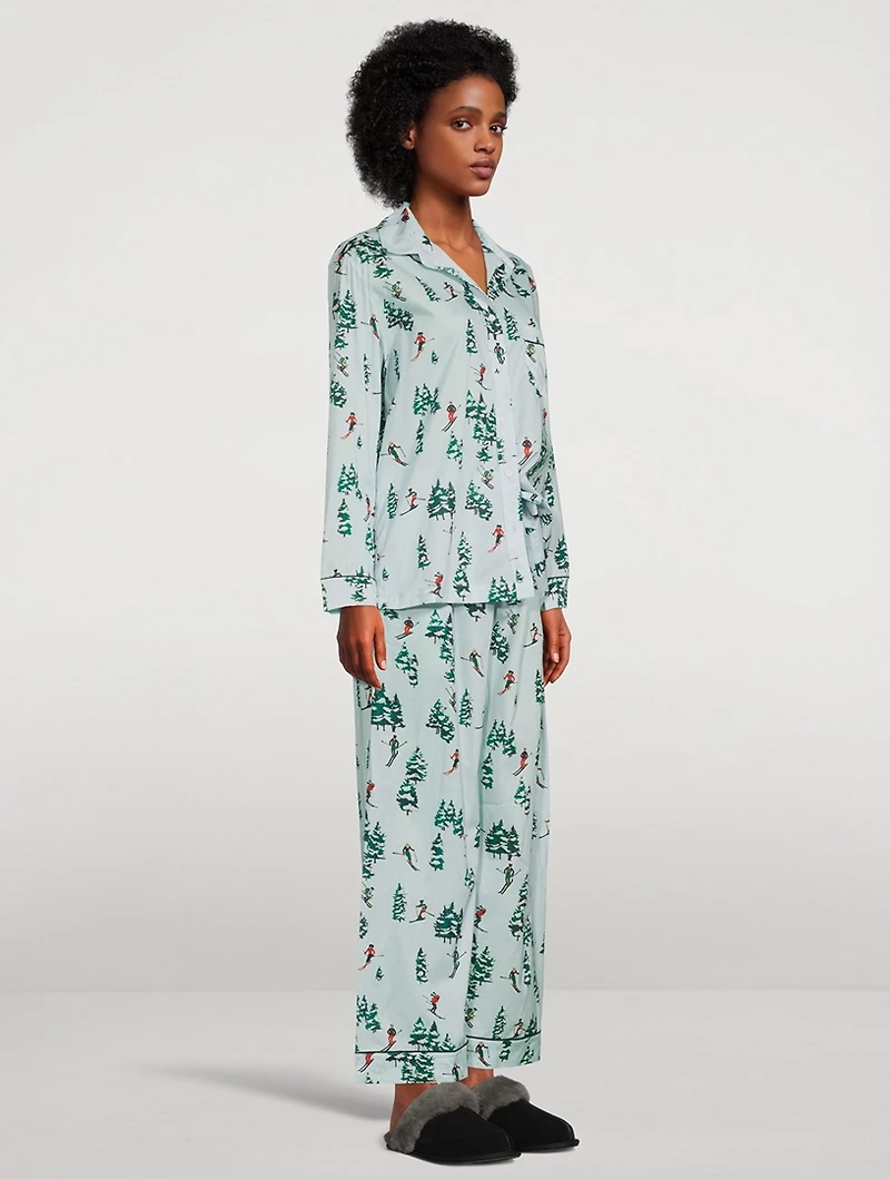 Cotton Pajama Set Downhill Skier Print