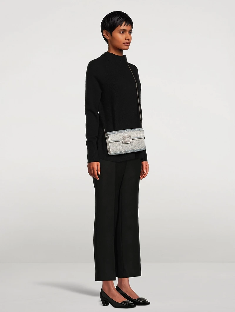 Flower Strass Tweed Clutch