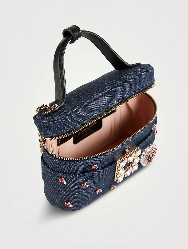 Micro Roger Vivier Vanity Love Strass Denim Bag