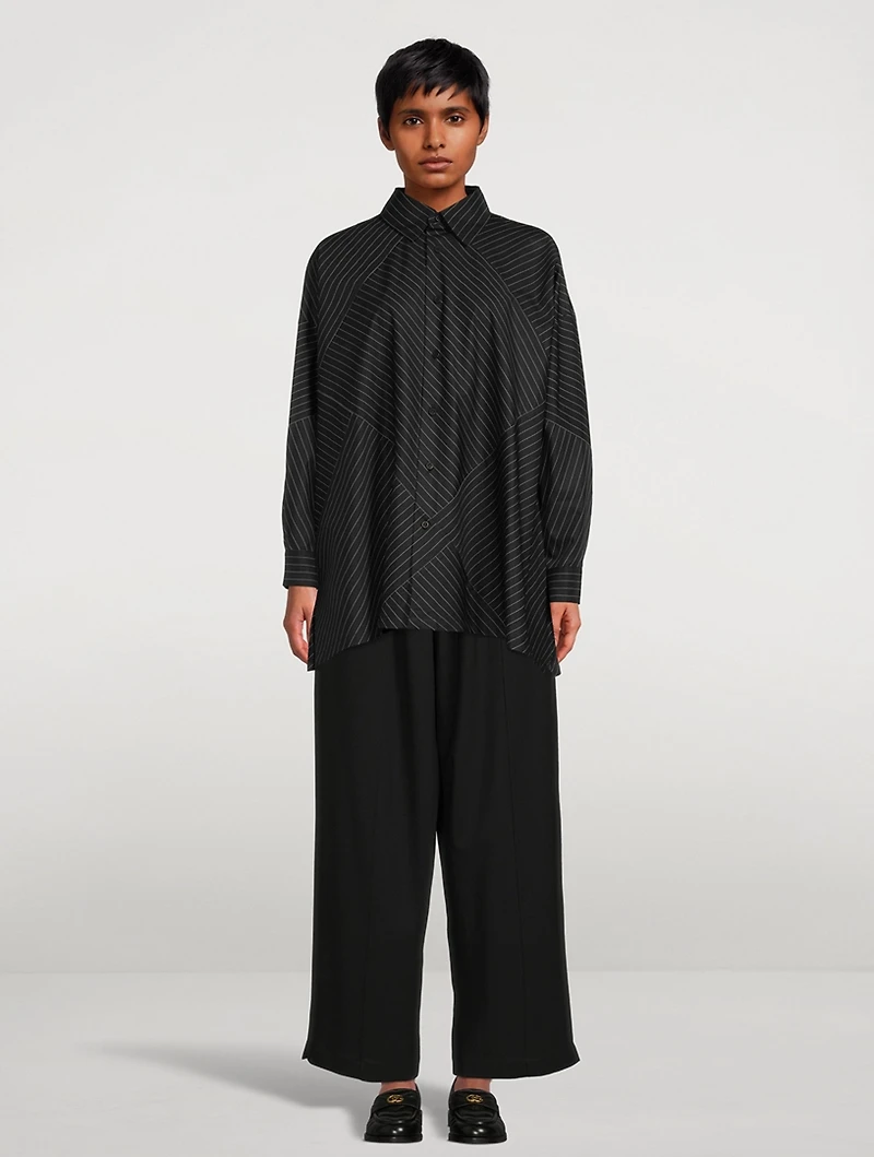 Pinstripe Cotton Poplin A-Line Shirt