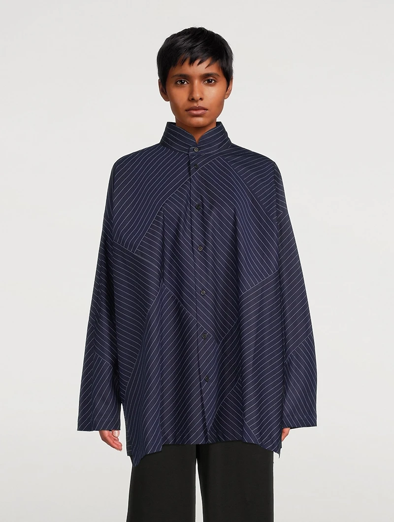Pinstripe Cotton Poplin A-Line Shirt