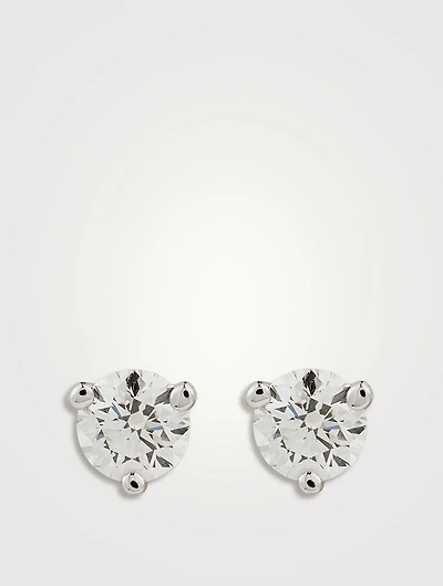 18K White Gold Three-Prong Stud Earrings With Diamond