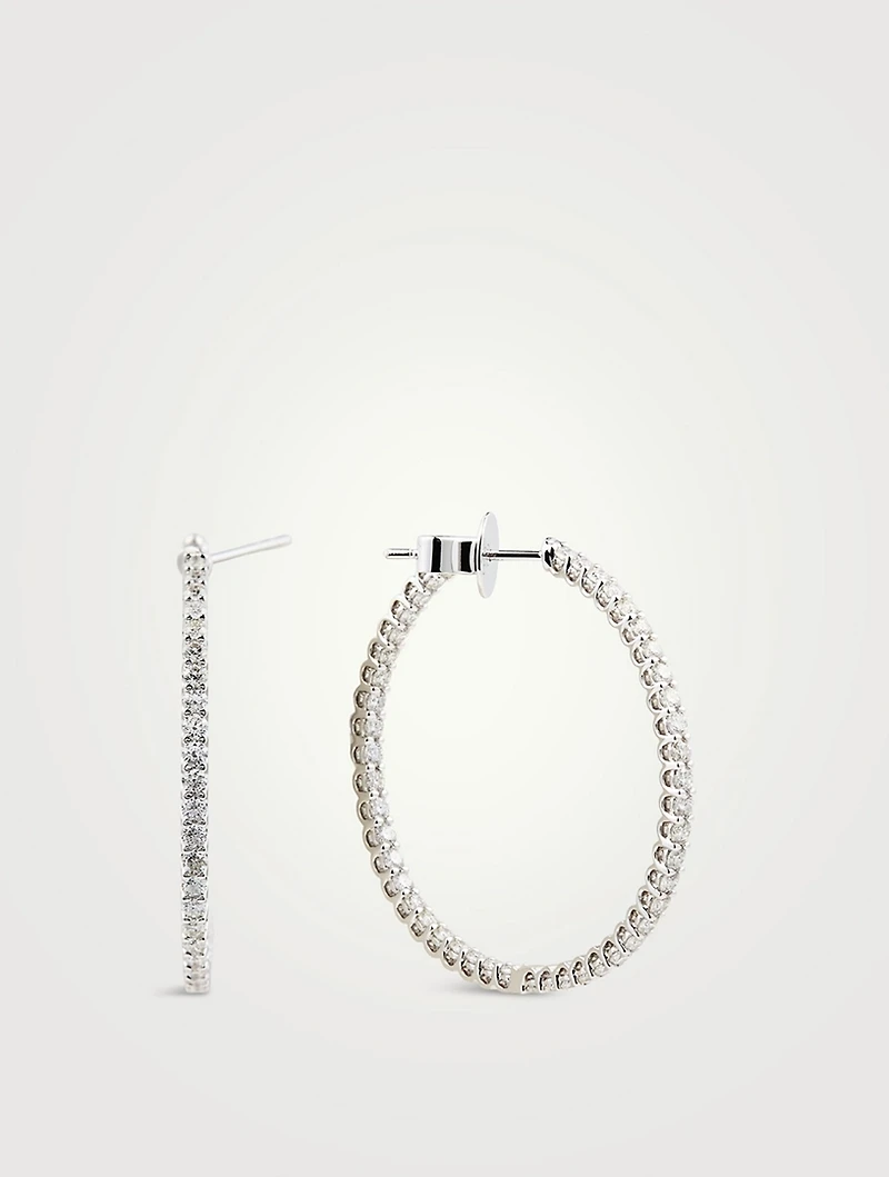 18K White Gold Signature Inside Out Hoop Earrings With Diamonds