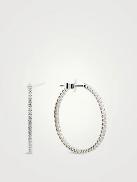 18K White Gold Signature Inside Out Hoop Earrings With Diamonds