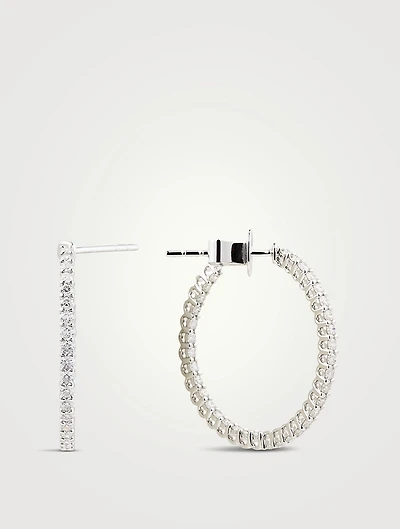 18K White Gold Signature Inside Out Small Hoop Earrings With Diamonds