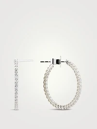 18K White Gold Signature Inside Out Small Hoop Earrings With Diamonds