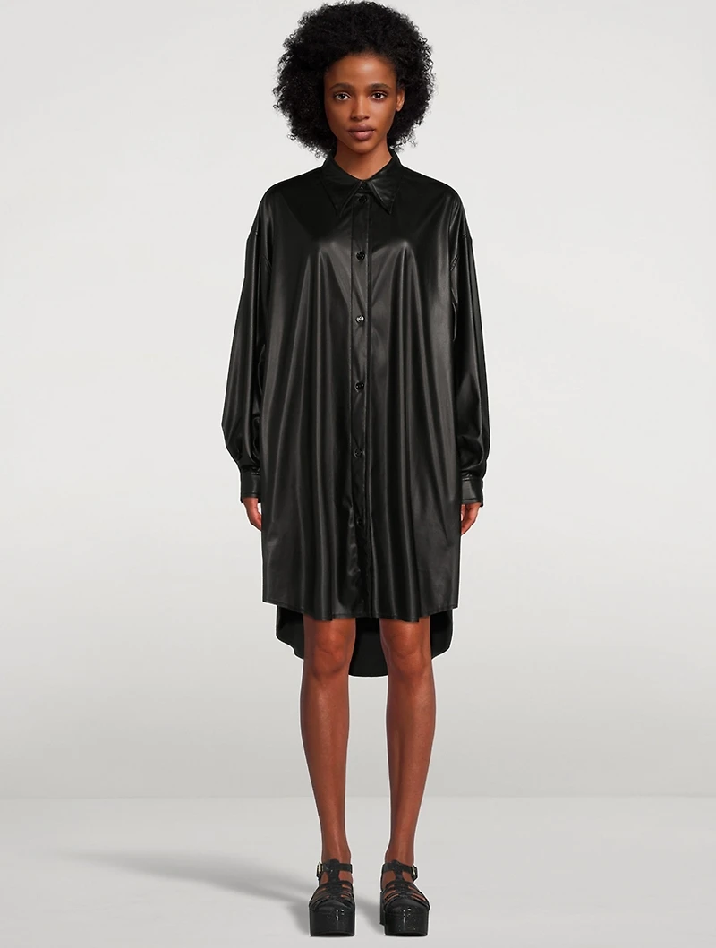 Faux Leather Shirt Dress