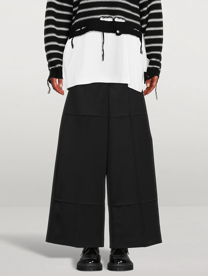 Creased Twill Wide-Leg Trousers