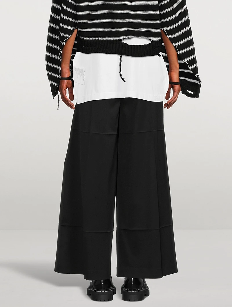 Creased Twill Wide-Leg Trousers