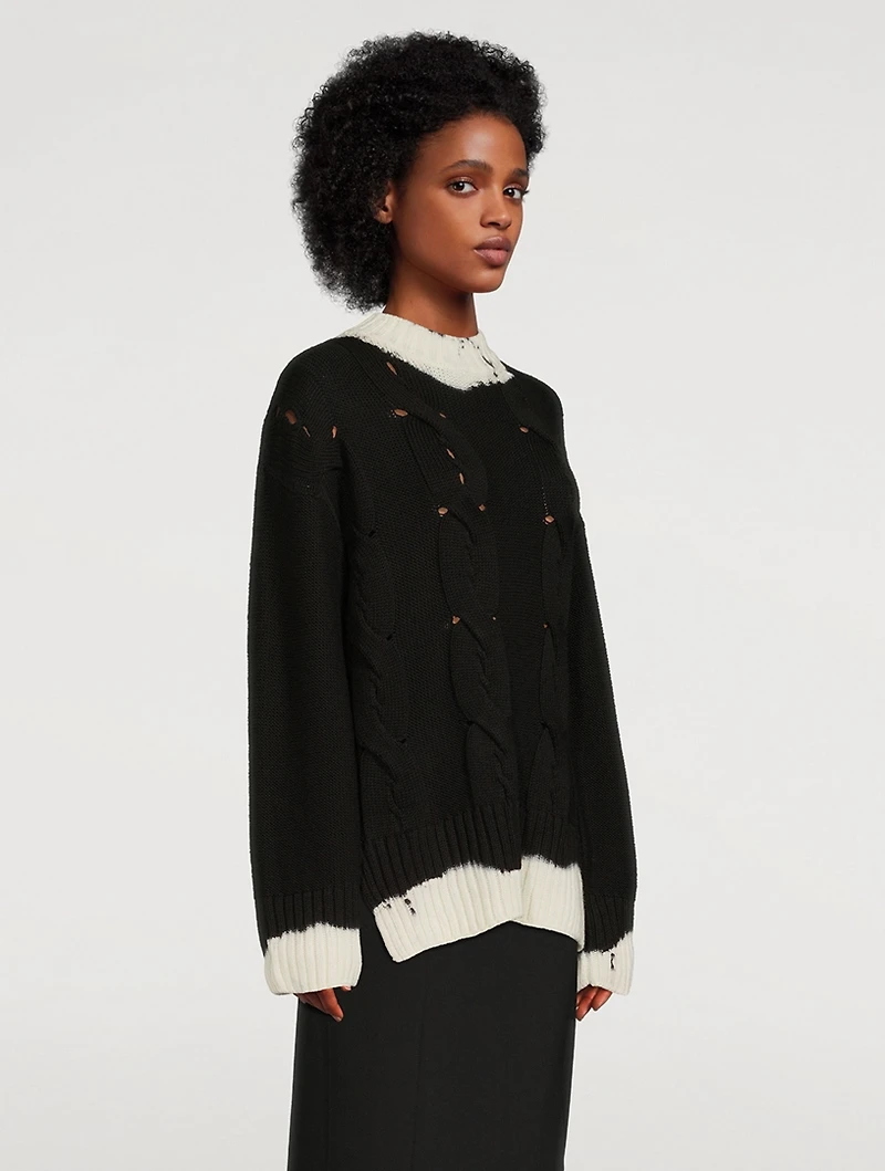 Dip-Dyed Cable-Knit Wool Sweater