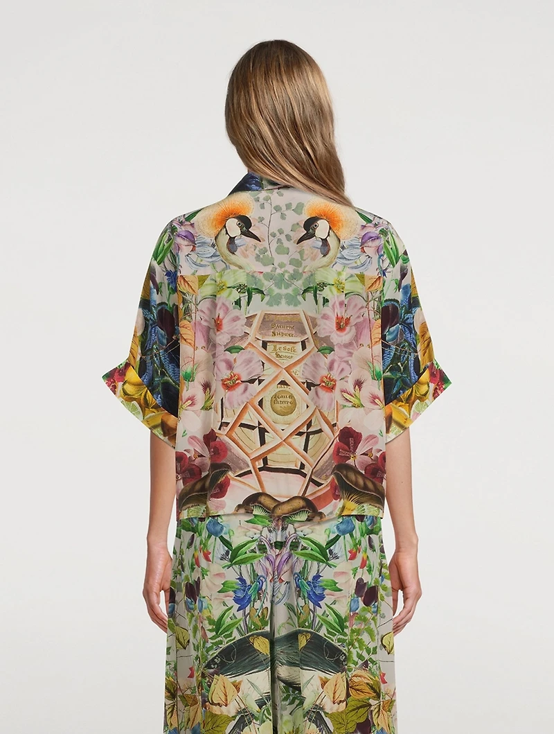 Kimono Top Crowned Cranes Print