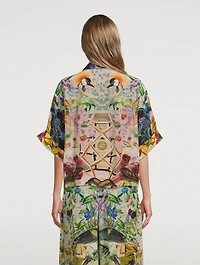 Kimono Top Crowned Cranes Print