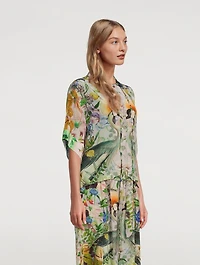 Kimono Top Crowned Cranes Print