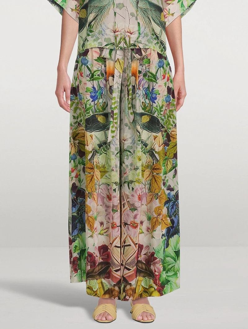 Belted High-Waisted Palazzo Pants Crowned Cranes Print