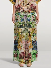 Belted High-Waisted Palazzo Pants Crowned Cranes Print