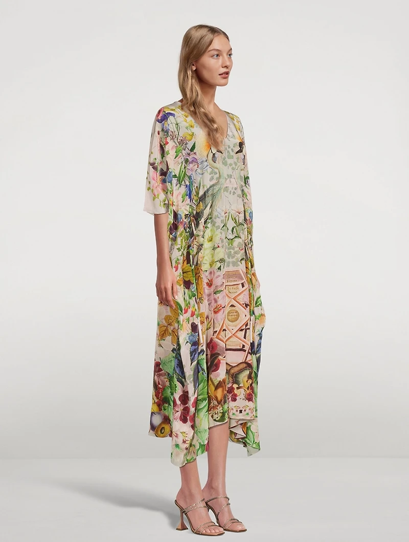 Guida Midi Kaftan Crowned Cranes Print