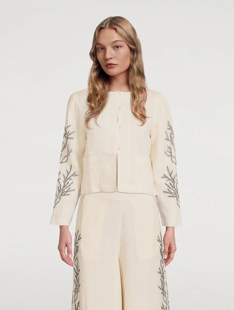 Ali Hemp Cropped Jacket With Embroidery