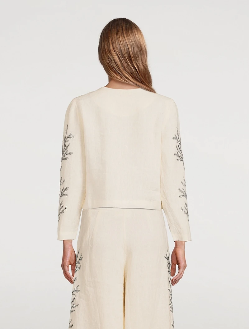 Ali Hemp Cropped Jacket With Embroidery