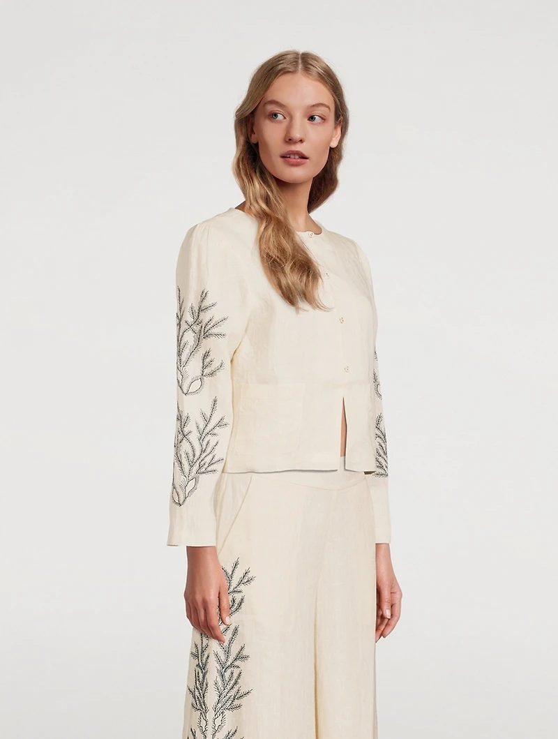 Ali Hemp Cropped Jacket With Embroidery