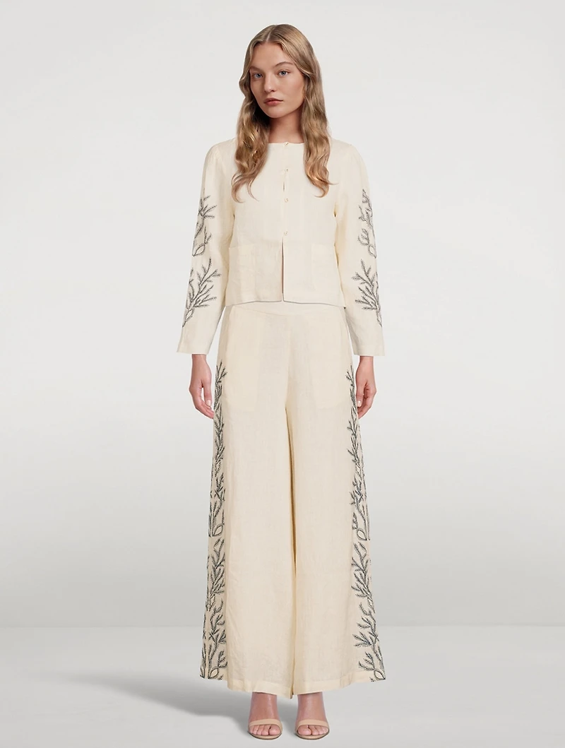 Ali Hemp Cropped Jacket With Embroidery